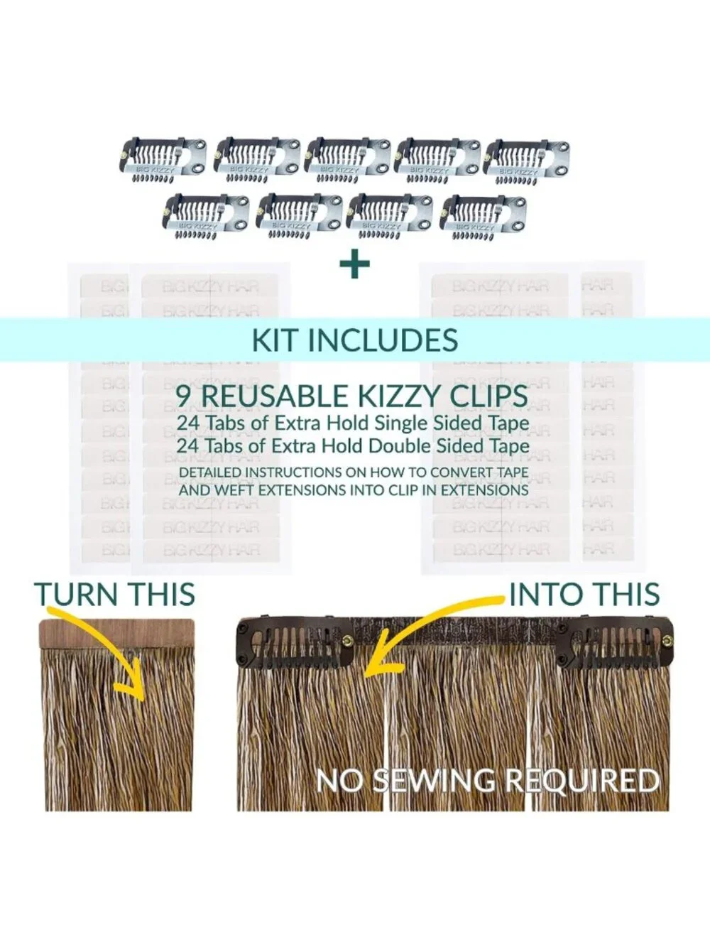 DIY Clip-In Hair Extensions Kit - Brown, Customizable Snap Clips, No Sewing